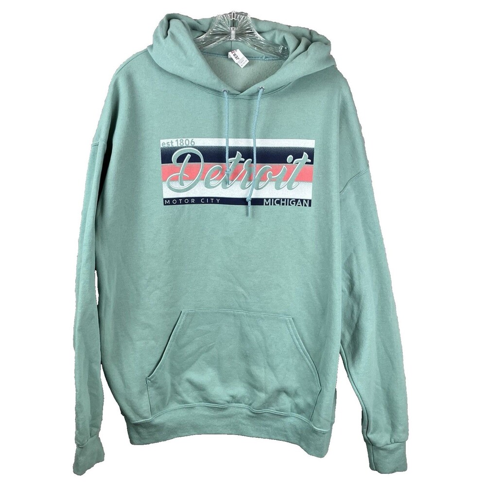 Detroit Hoodie XL 50/50 Blend Light Green Motor City Est.1806 Jerzees Nublend
